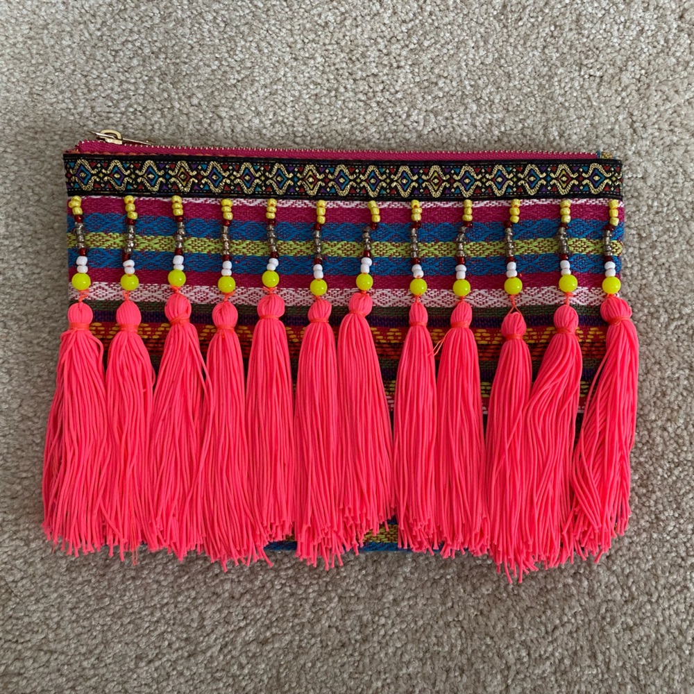 Merona neon tassel clutch